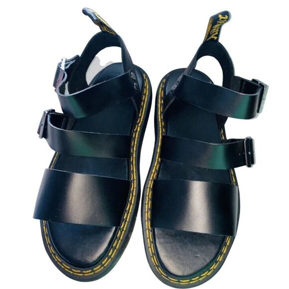 DR MARTENS MEN's 11 GRYPHON DOUBLE STITCH BRANDO BLACK LEATHER SANDALS NEW - Picture 4 of 9
